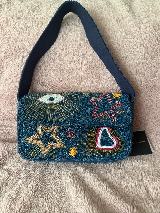 America and Beyond Handbags - 🌙 Viral NWT Beaded Navy Star & Heart Shoulder Bag